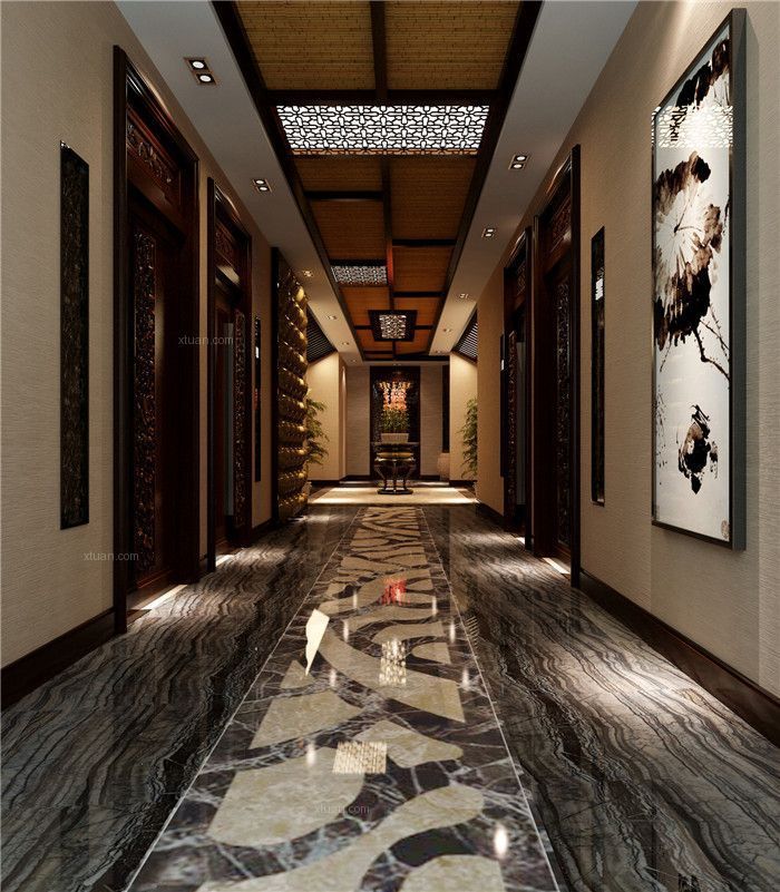 酒店装修中式风格走廊效果图