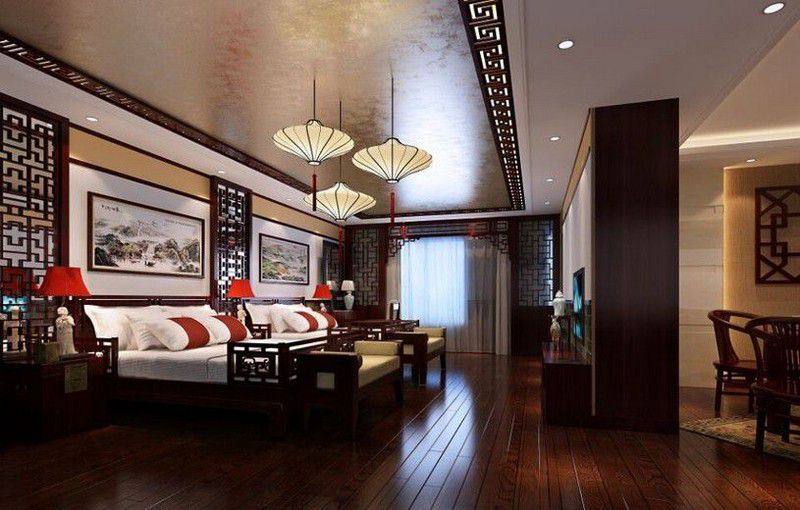 中式酒店装修卧室全貌