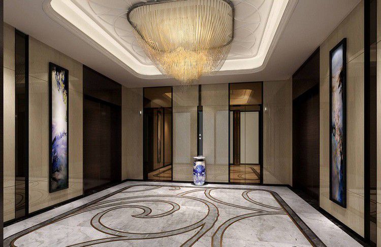 巴中知名国际饭店装修大堂电梯厅效果图
