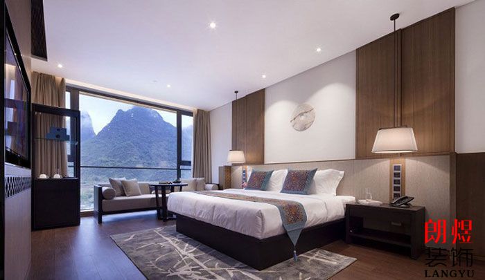 新中式酒店设计大床房效果图