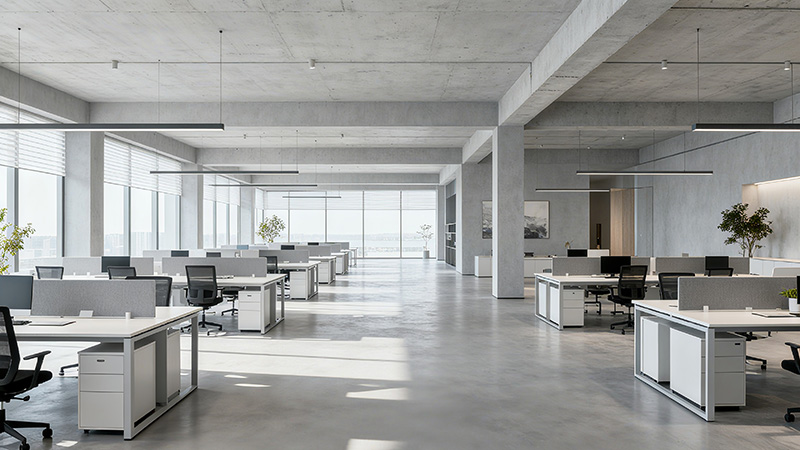 办公室顶面天花灰色喷漆装修效果