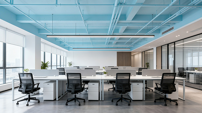 办公室顶面天花蓝色喷漆装修效果